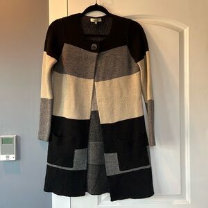 Cocogio Merino Wool Blend Color Block Italian Duster Cardigan Sweater